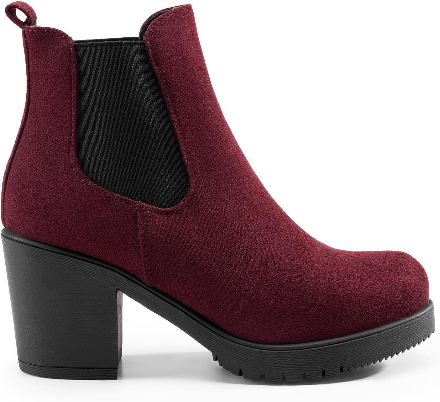 imageDREAM PAIRS Womens High Chunky Heel Chelsea Ankle Boots Slip On Elastic Fall Heeled Booties ShoesBurgundy