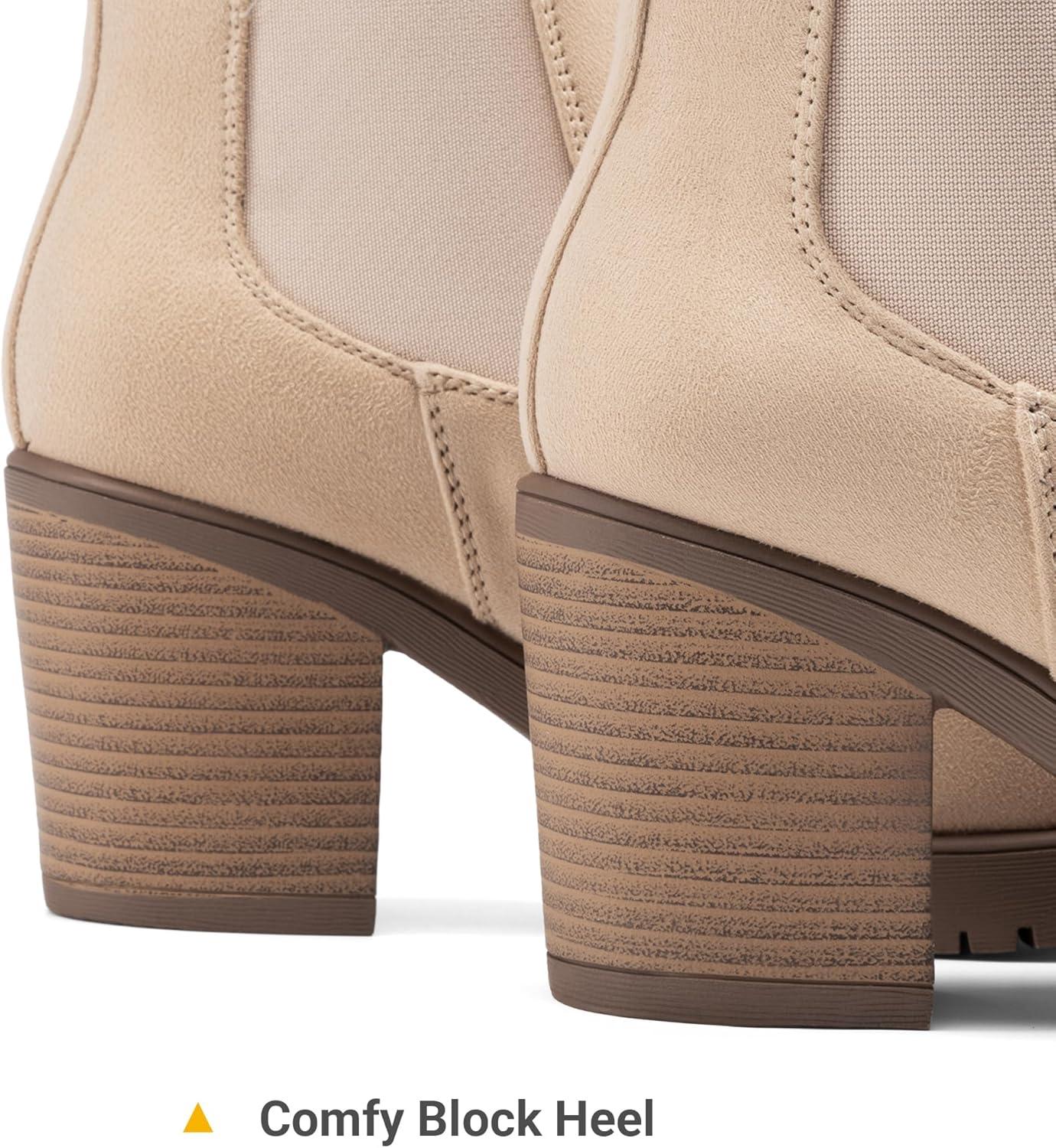 imageDREAM PAIRS Womens High Chunky Heel Chelsea Ankle Boots Slip On Elastic Fall Heeled Booties ShoesNudesuede