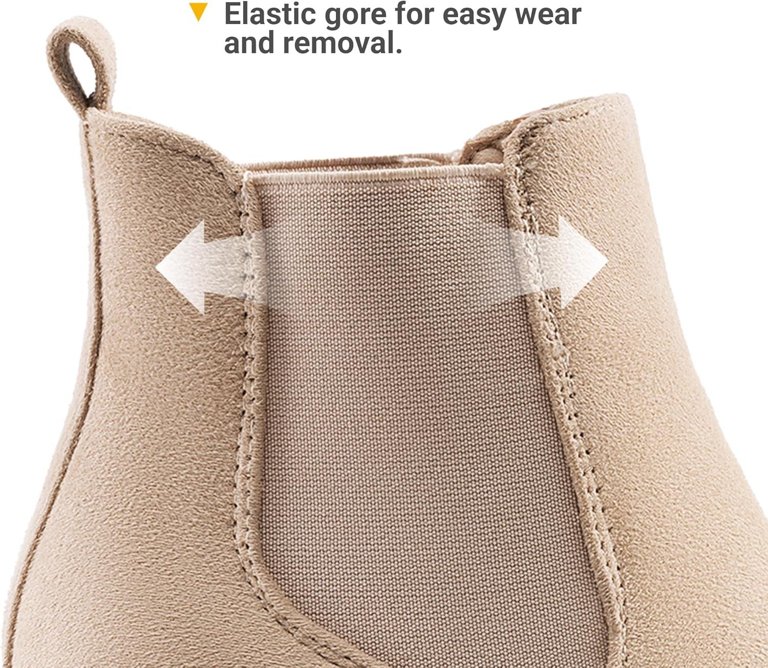 imageDREAM PAIRS Womens High Chunky Heel Chelsea Ankle Boots Slip On Elastic Fall Heeled Booties ShoesNudesuede