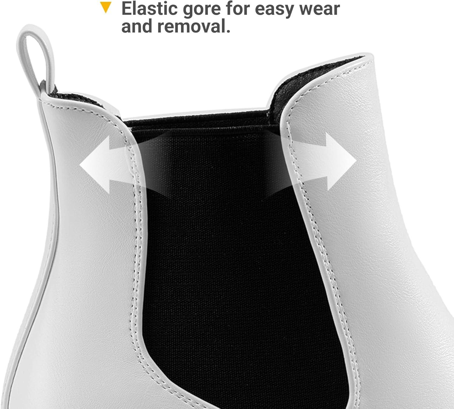 imageDREAM PAIRS Womens High Chunky Heel Chelsea Ankle Boots Slip On Elastic Fall Heeled Booties ShoesWhiteBlack