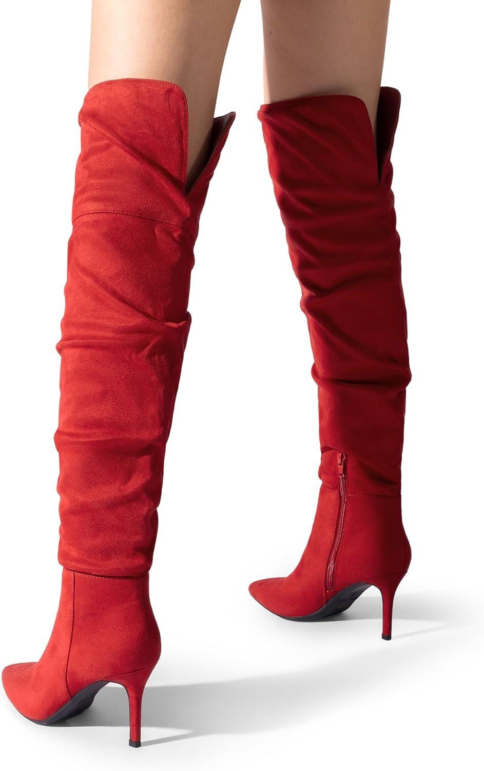 imageDREAM PAIRS Womens High Heels Over The Knee Boots Thigh High Pointed Toe Stiletto Long Fall Sexy BootsRedsuede