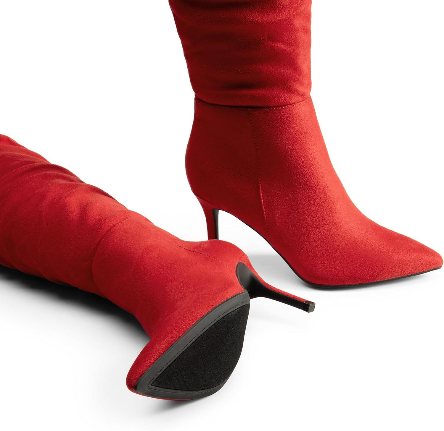 imageDREAM PAIRS Womens High Heels Over The Knee Boots Thigh High Pointed Toe Stiletto Long Fall Sexy BootsRedsuede