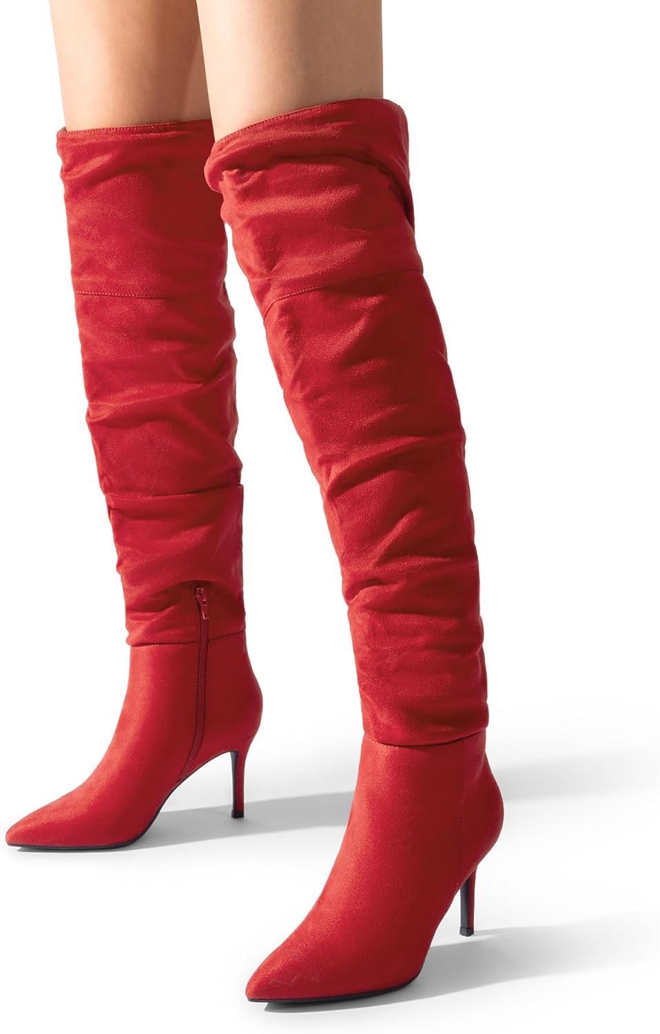 imageDREAM PAIRS Womens High Heels Over The Knee Boots Thigh High Pointed Toe Stiletto Long Fall Sexy BootsRedsuede