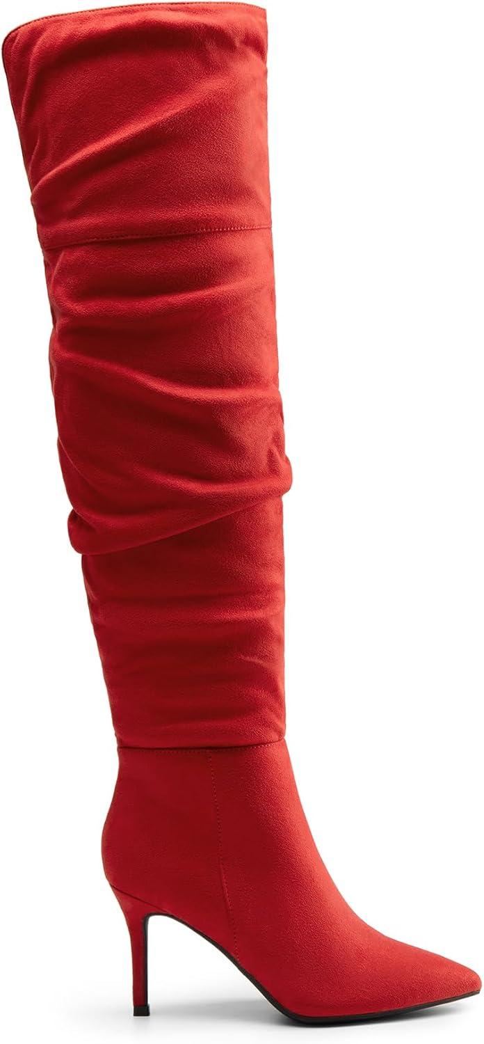 imageDREAM PAIRS Womens High Heels Over The Knee Boots Thigh High Pointed Toe Stiletto Long Fall Sexy BootsRedsuede