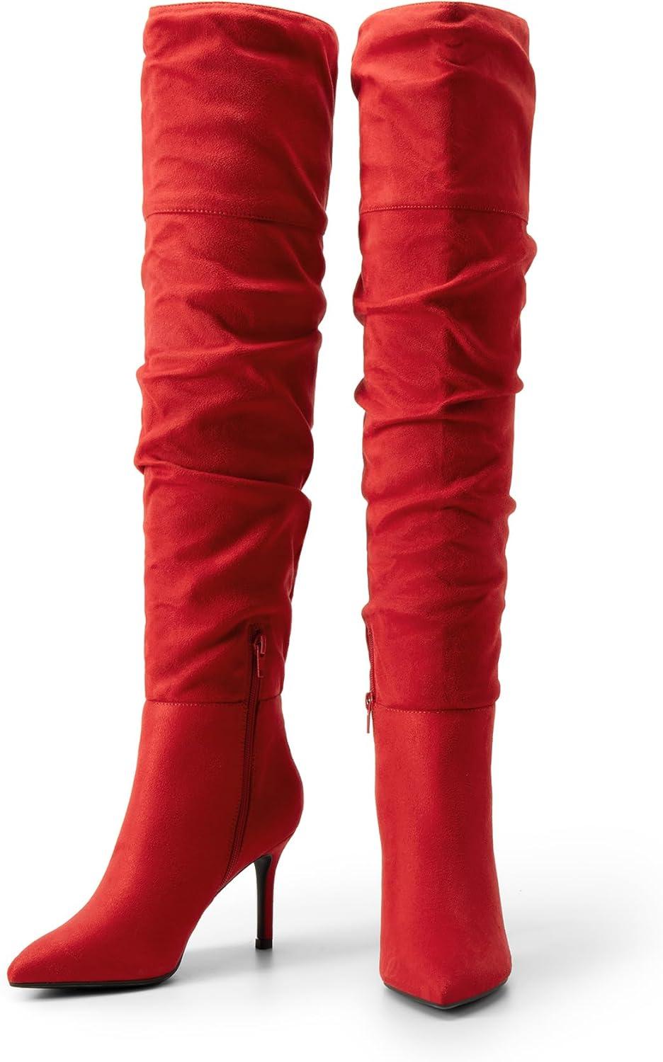 imageDREAM PAIRS Womens High Heels Over The Knee Boots Thigh High Pointed Toe Stiletto Long Fall Sexy BootsRedsuede