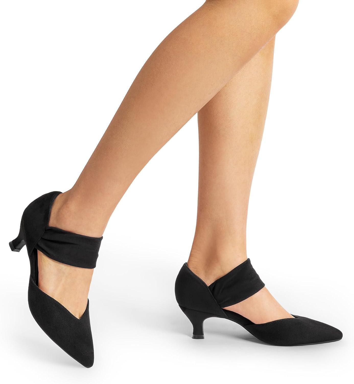 imageDREAM PAIRS Womens Kitten Heels Low Pumps Shoes Pointed Closed Toe Slip on Dress Work Bridal Party WeddingBlack