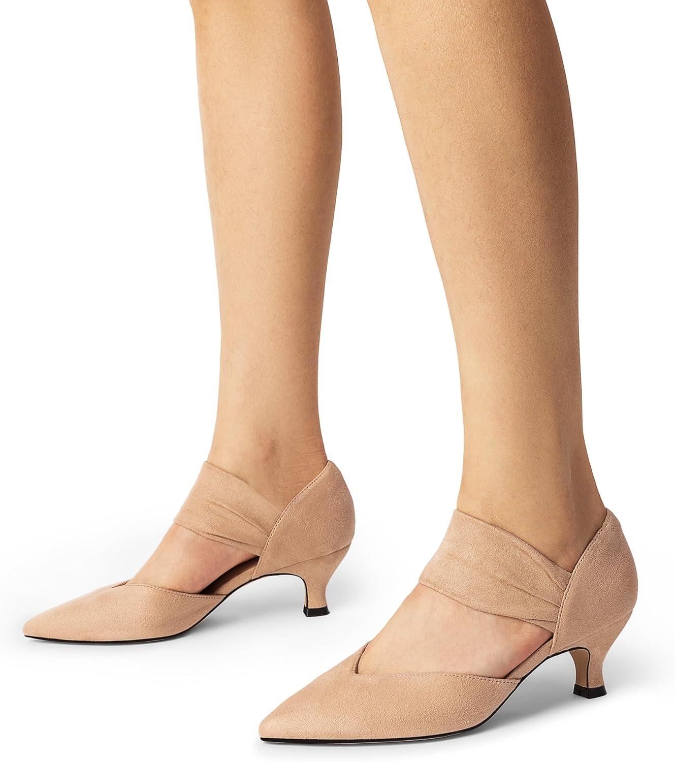 imageDREAM PAIRS Womens Kitten Heels Low Pumps Shoes Pointed Closed Toe Slip on Dress Work Bridal Party WeddingNude