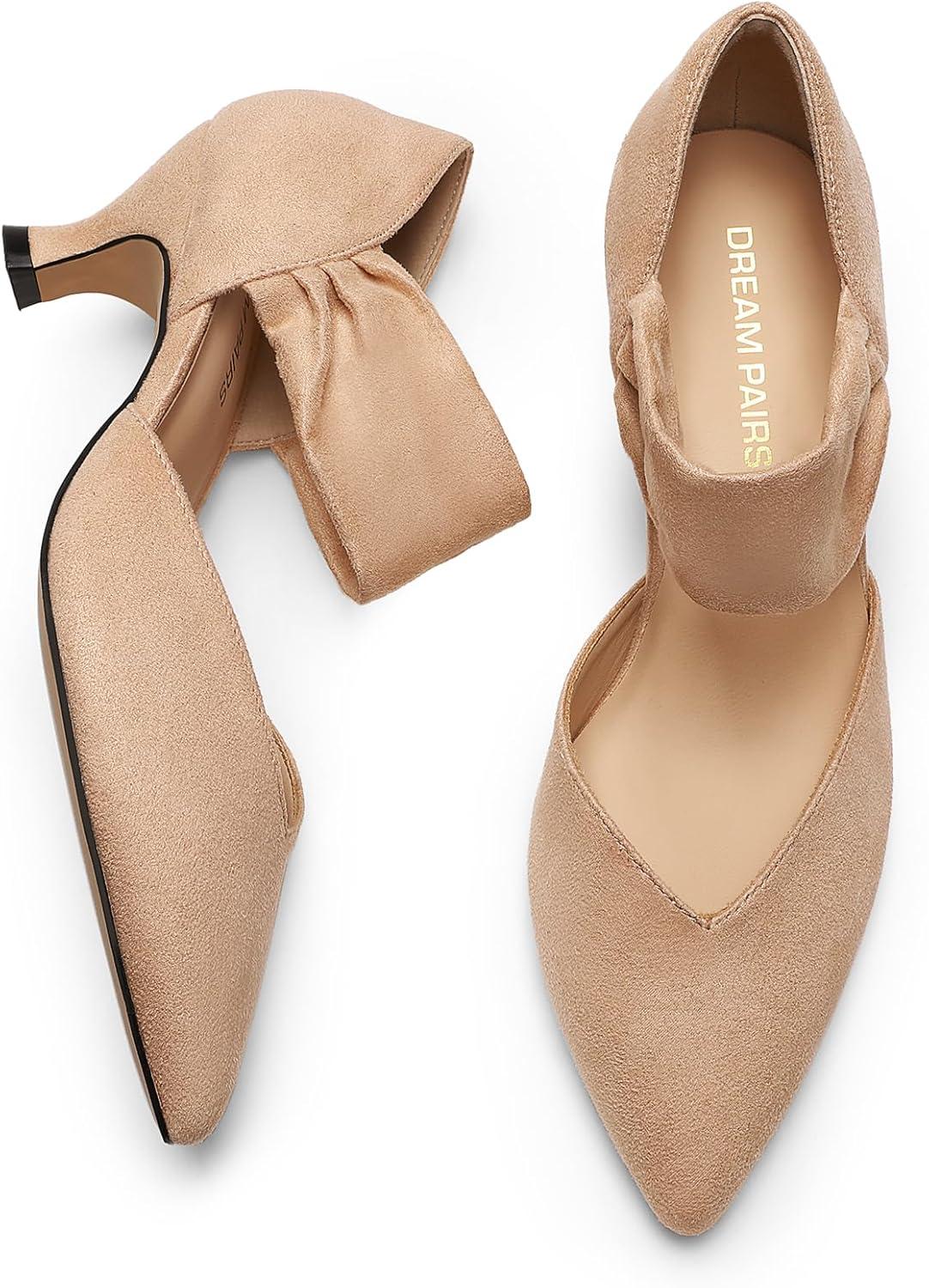 imageDREAM PAIRS Womens Kitten Heels Low Pumps Shoes Pointed Closed Toe Slip on Dress Work Bridal Party WeddingNude