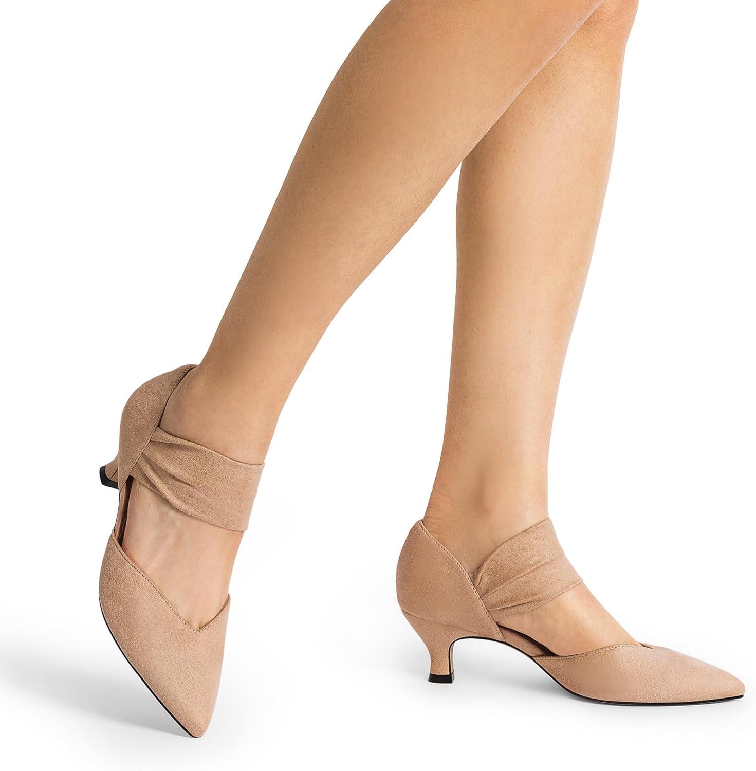 imageDREAM PAIRS Womens Kitten Heels Low Pumps Shoes Pointed Closed Toe Slip on Dress Work Bridal Party WeddingNude