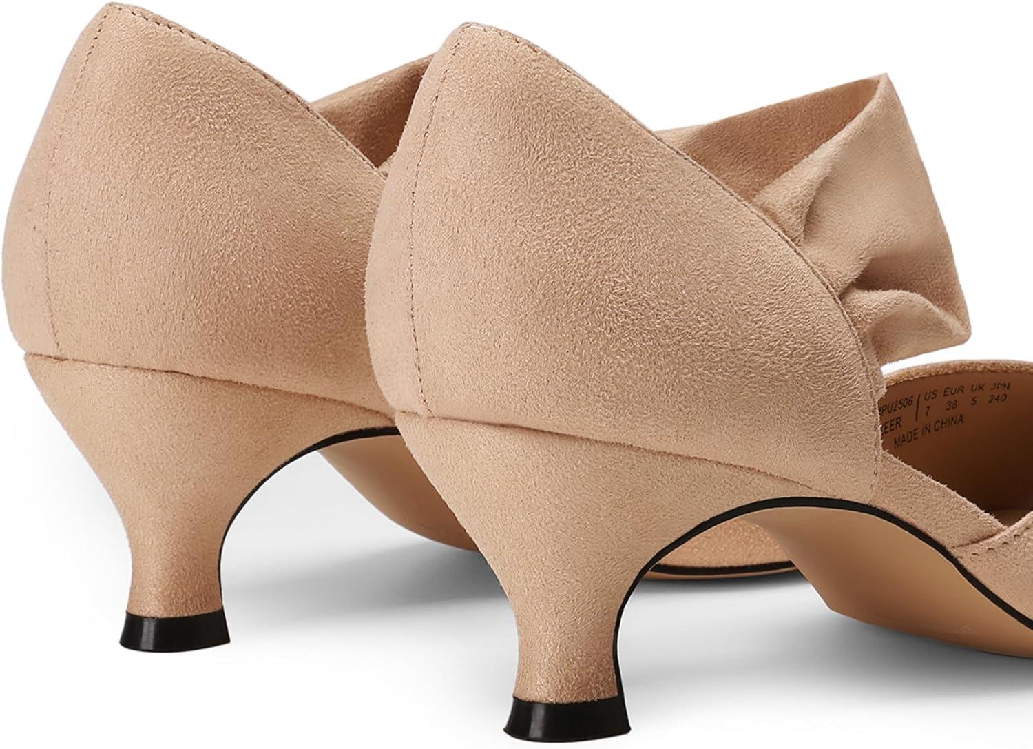 imageDREAM PAIRS Womens Kitten Heels Low Pumps Shoes Pointed Closed Toe Slip on Dress Work Bridal Party WeddingNude