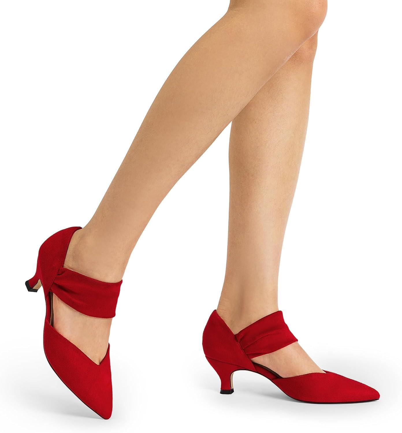 imageDREAM PAIRS Womens Kitten Heels Low Pumps Shoes Pointed Closed Toe Slip on Dress Work Bridal Party WeddingRed