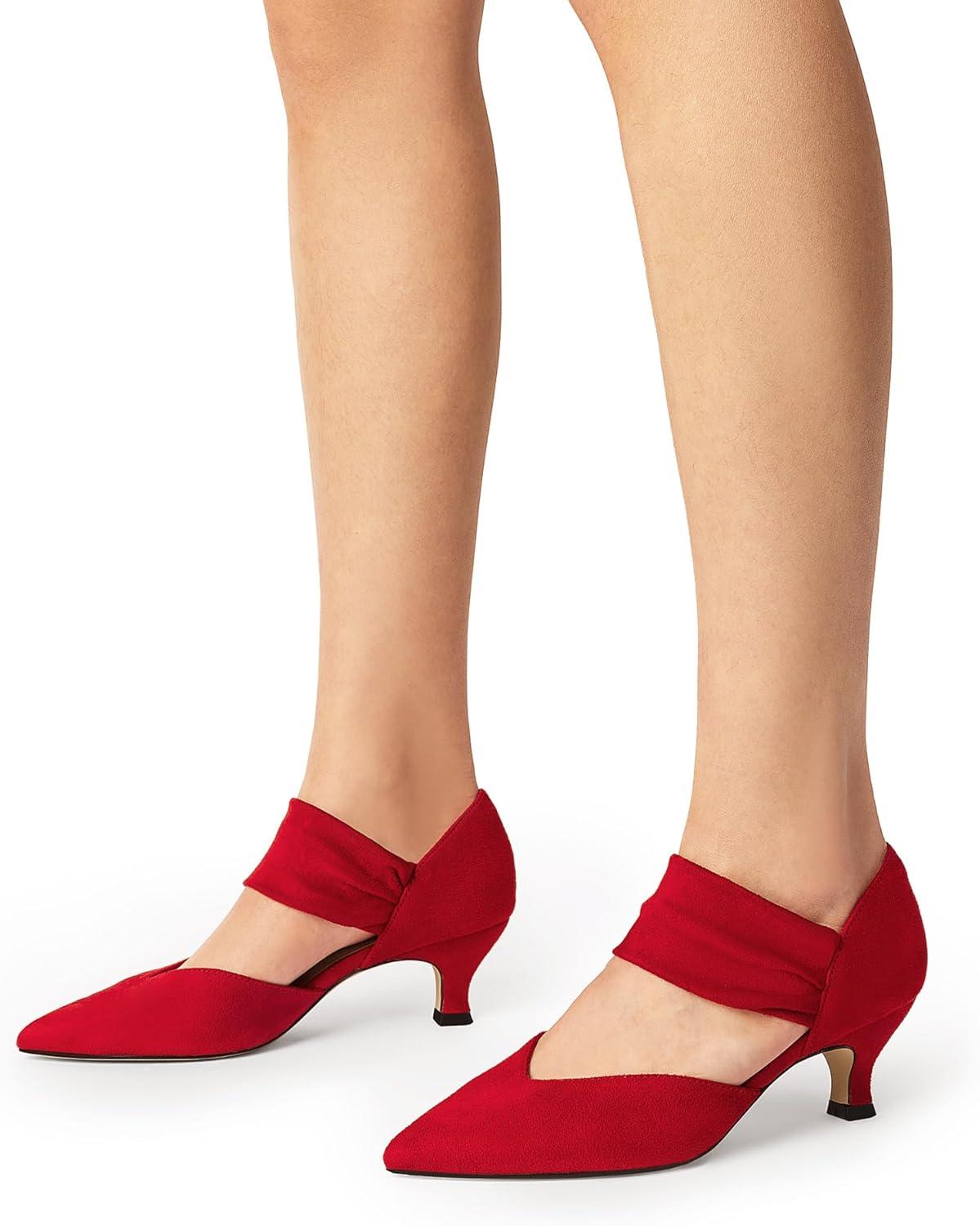 imageDREAM PAIRS Womens Kitten Heels Low Pumps Shoes Pointed Closed Toe Slip on Dress Work Bridal Party WeddingRed