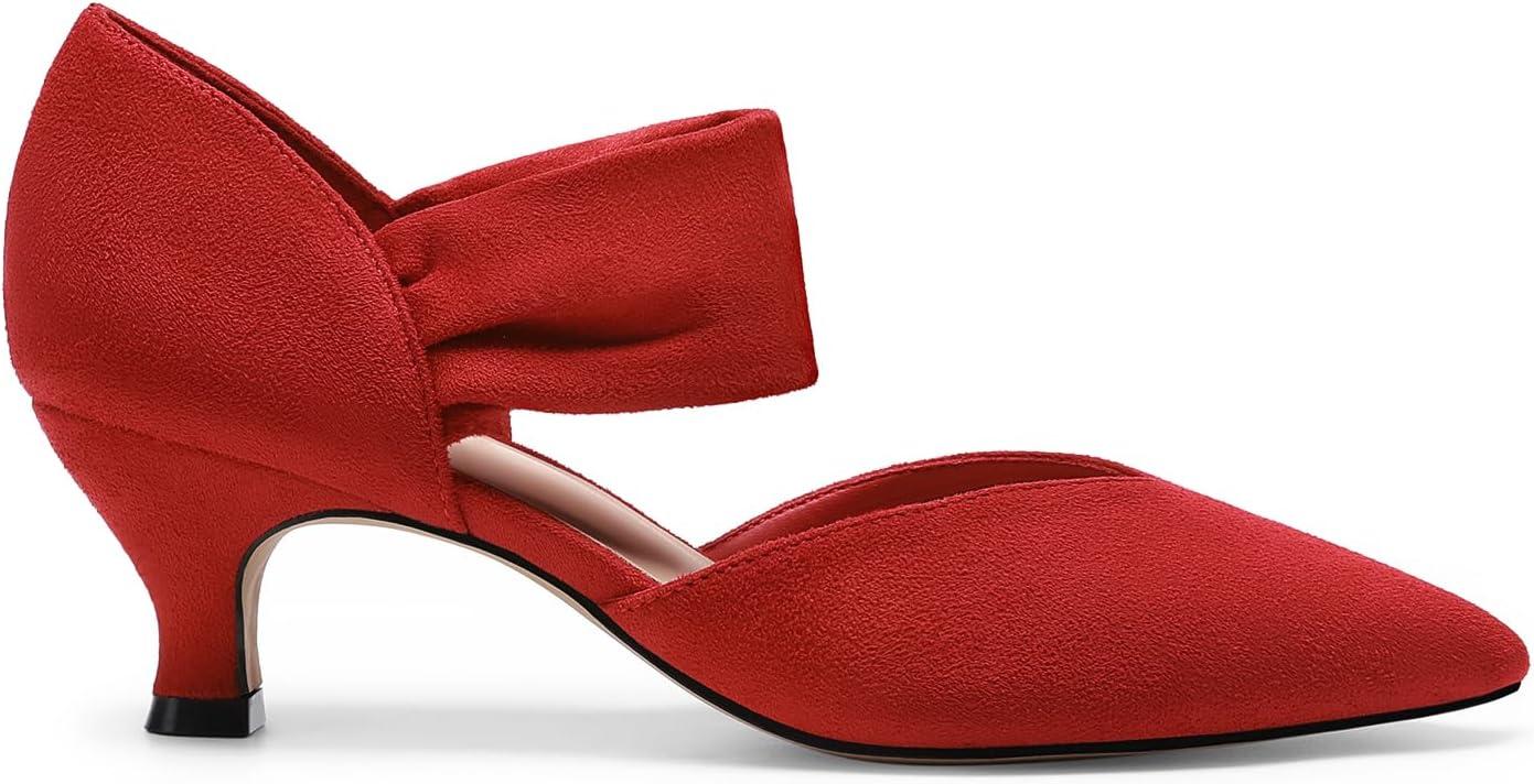 imageDREAM PAIRS Womens Kitten Heels Low Pumps Shoes Pointed Closed Toe Slip on Dress Work Bridal Party WeddingRed