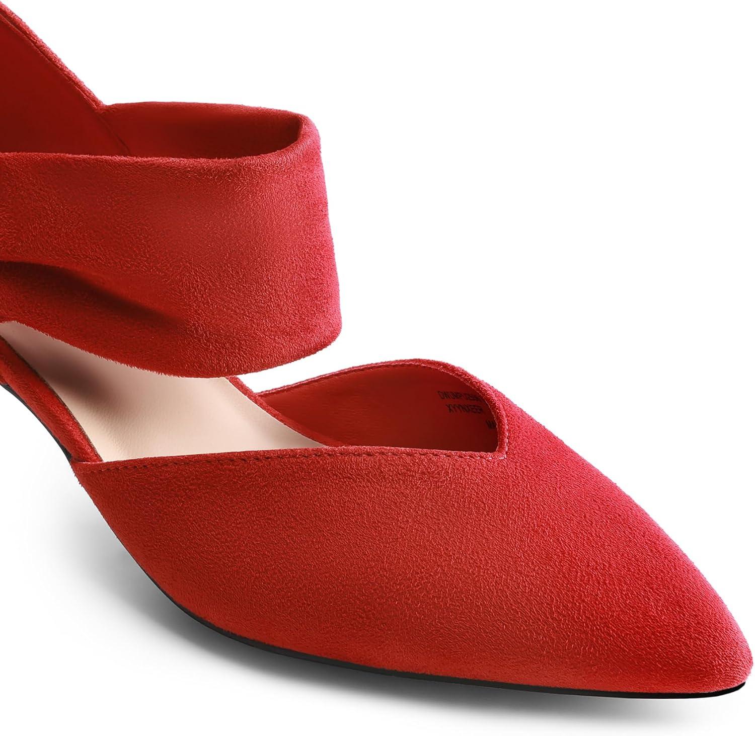 imageDREAM PAIRS Womens Kitten Heels Low Pumps Shoes Pointed Closed Toe Slip on Dress Work Bridal Party WeddingRed