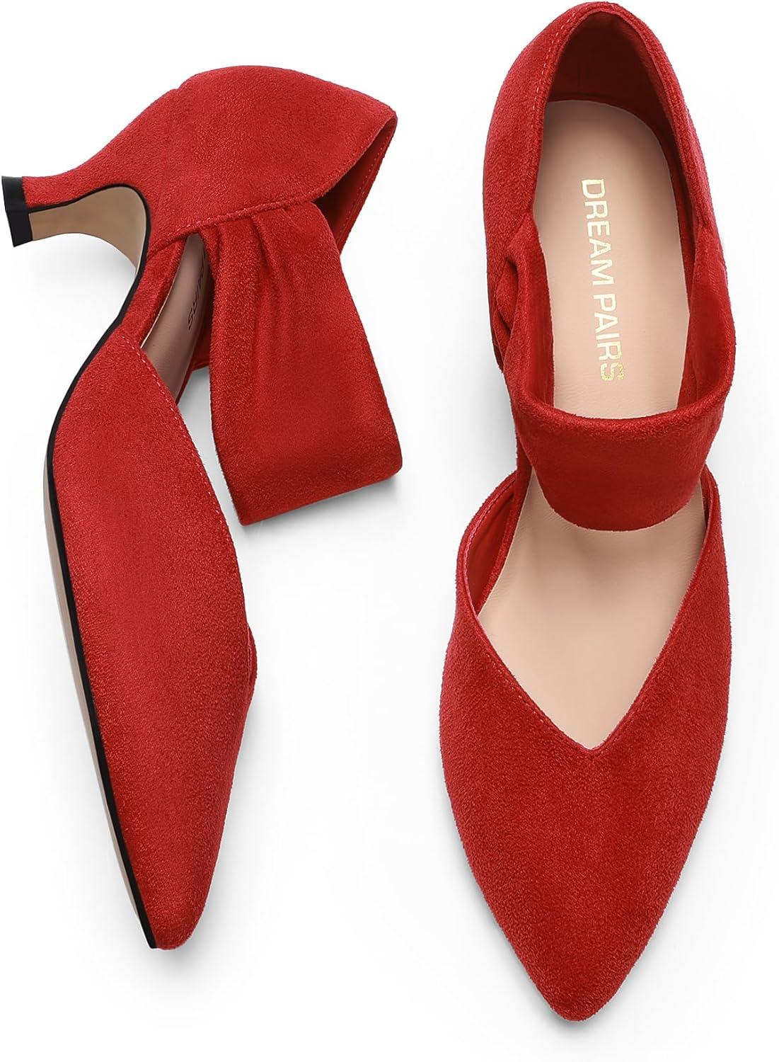 imageDREAM PAIRS Womens Kitten Heels Low Pumps Shoes Pointed Closed Toe Slip on Dress Work Bridal Party WeddingRed