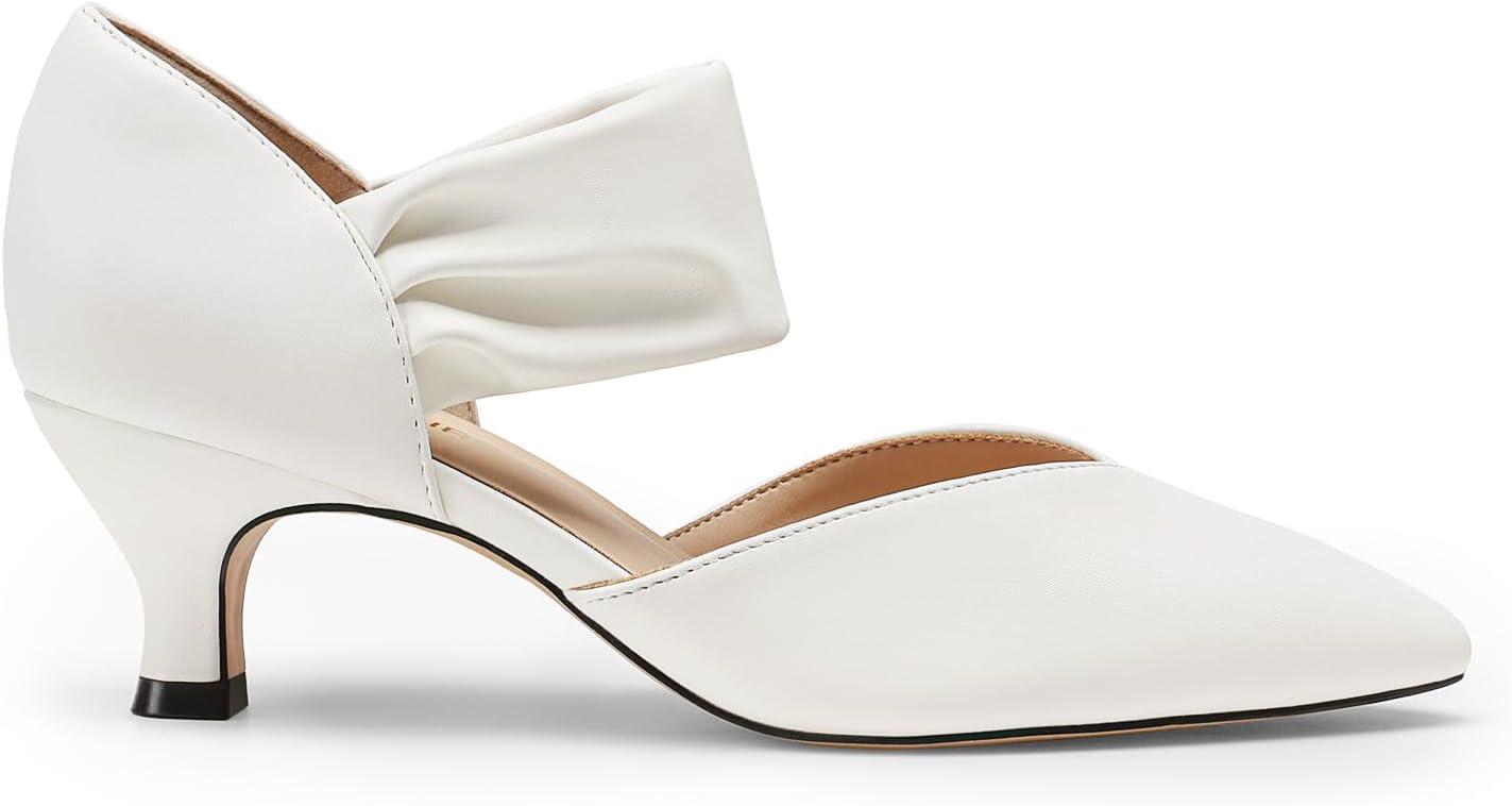 imageDREAM PAIRS Womens Kitten Heels Low Pumps Shoes Pointed Closed Toe Slip on Dress Work Bridal Party WeddingWhite