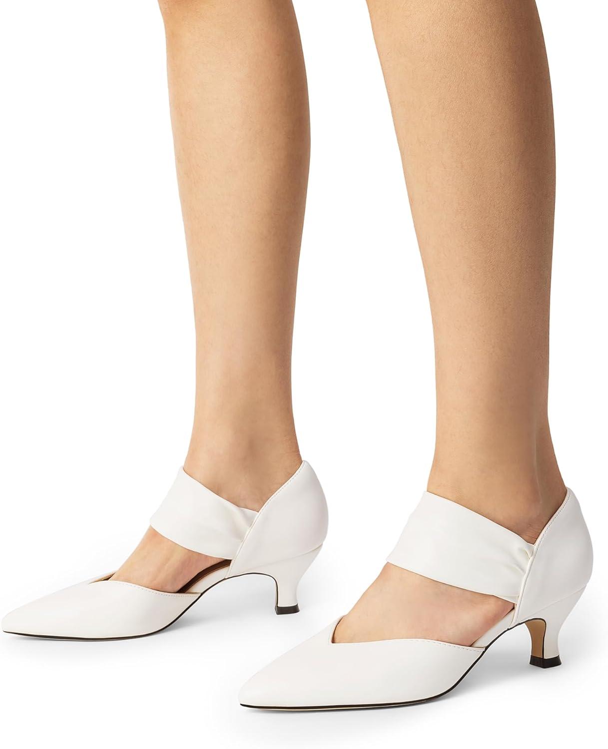 imageDREAM PAIRS Womens Kitten Heels Low Pumps Shoes Pointed Closed Toe Slip on Dress Work Bridal Party WeddingWhite