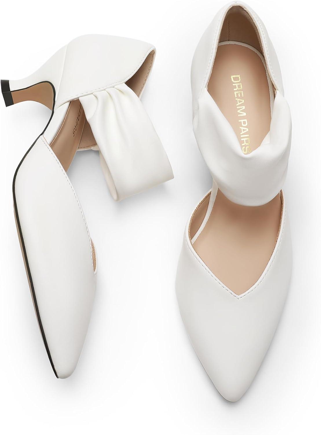 imageDREAM PAIRS Womens Kitten Heels Low Pumps Shoes Pointed Closed Toe Slip on Dress Work Bridal Party WeddingWhite