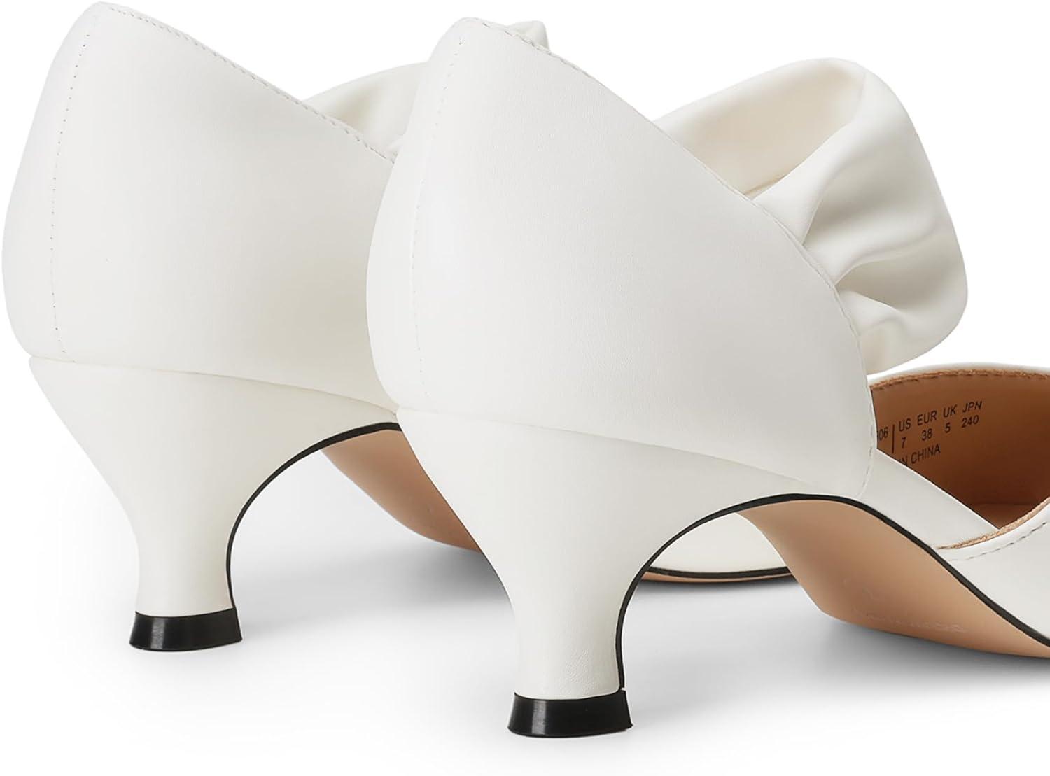 imageDREAM PAIRS Womens Kitten Heels Low Pumps Shoes Pointed Closed Toe Slip on Dress Work Bridal Party WeddingWhite