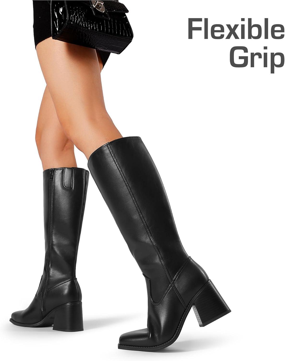 imageDREAM PAIRS Womens Knee High Boots Chunky Heel Square Toe Tall Boot for Women with Side ZipperBlack