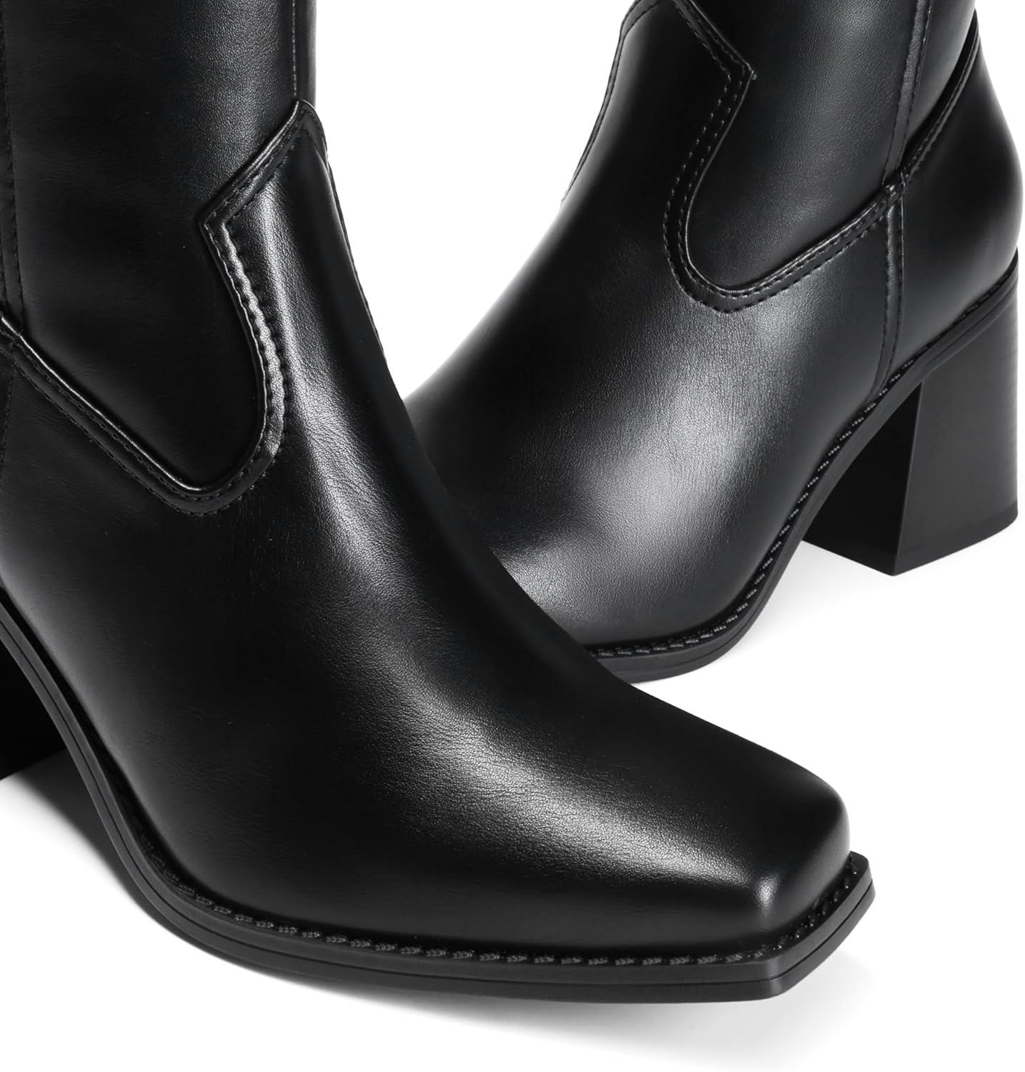 imageDREAM PAIRS Womens Knee High Boots Chunky Heel Square Toe Tall Boot for Women with Side ZipperBlack