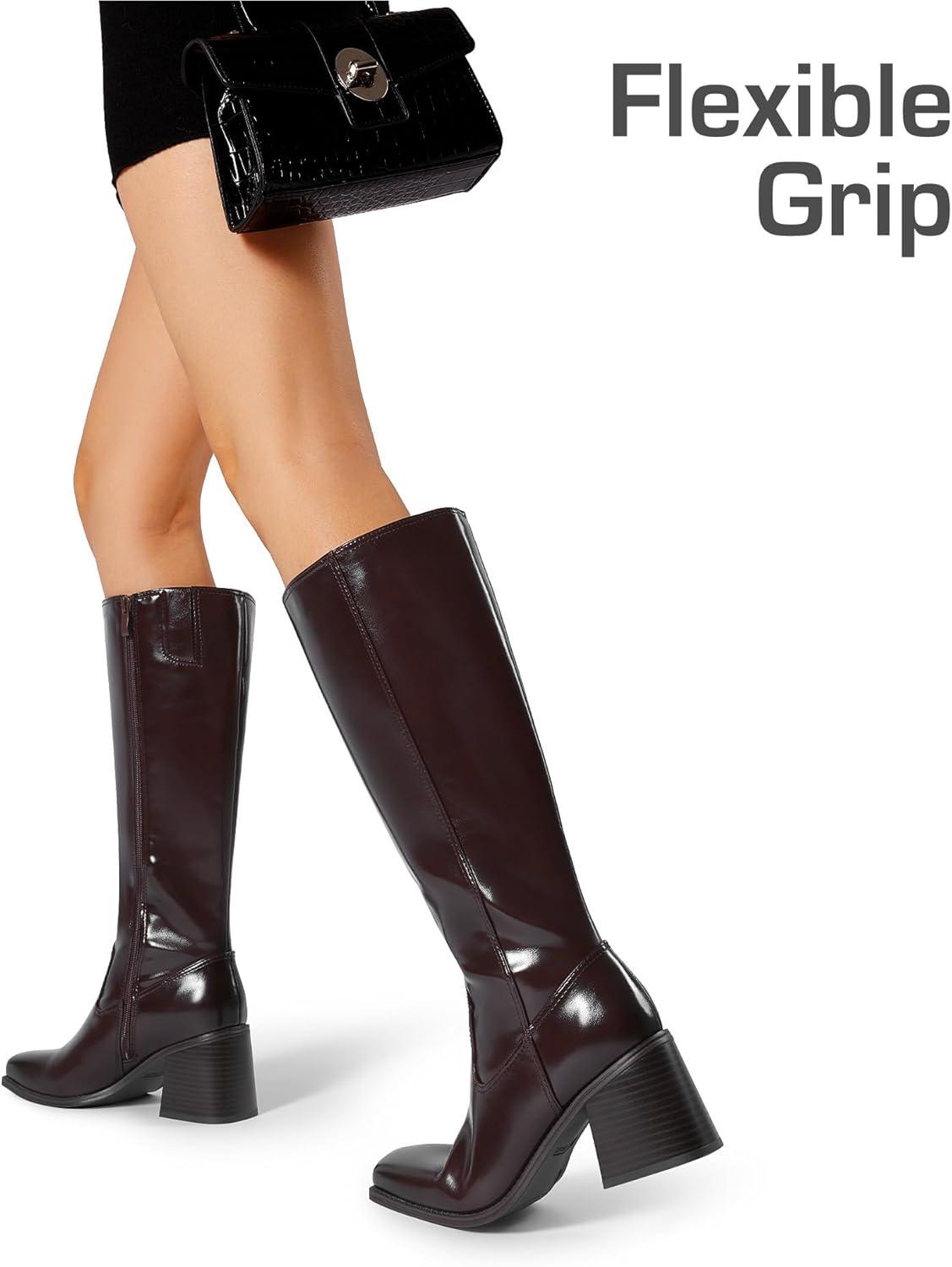 imageDREAM PAIRS Womens Knee High Boots Chunky Heel Square Toe Tall Boot for Women with Side ZipperBurgundy