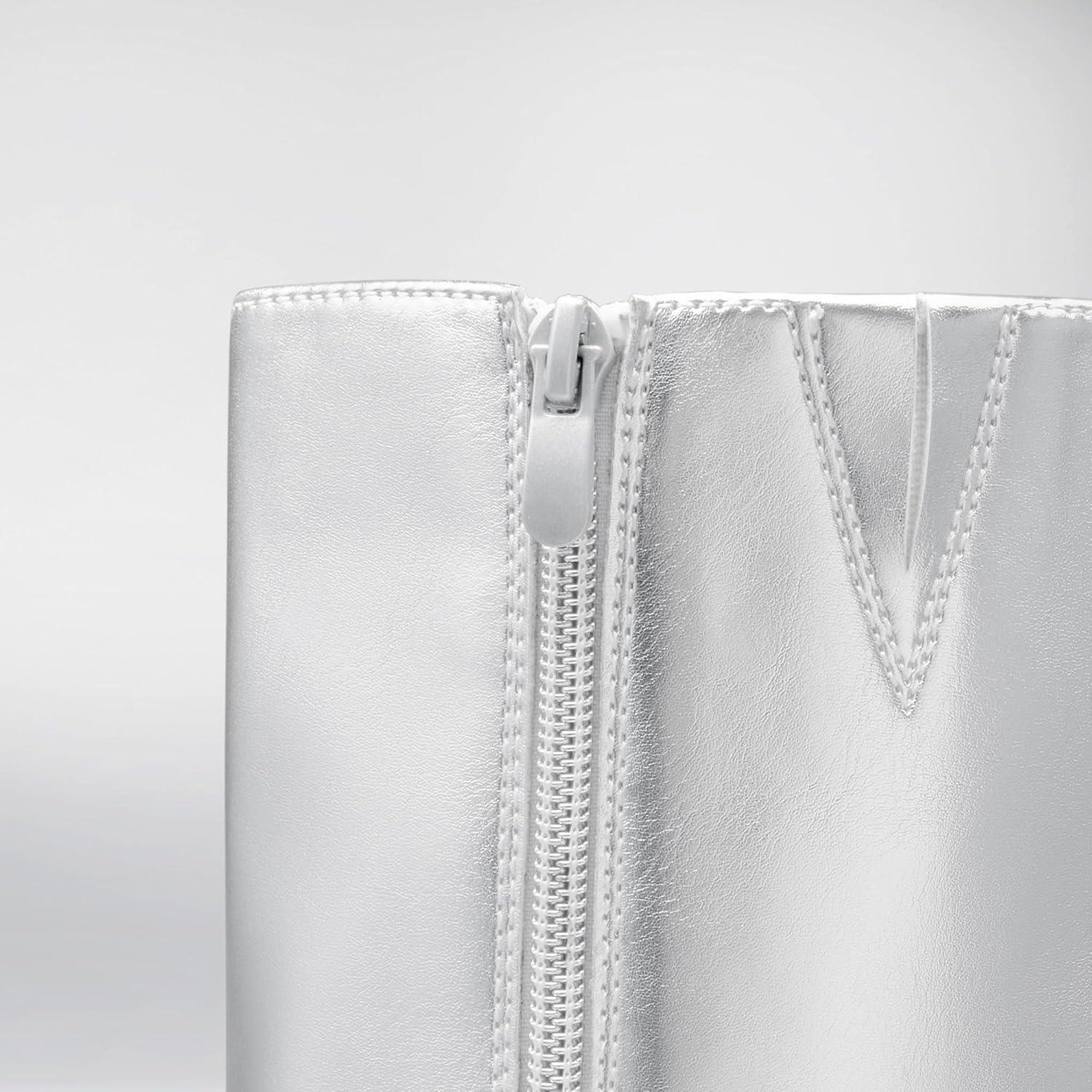 imageDREAM PAIRS Womens Knee High Boots Chunky Platform Heel Round Toe Boots for Women Side Zipper Stylish Comfortable Tall BootsSilver