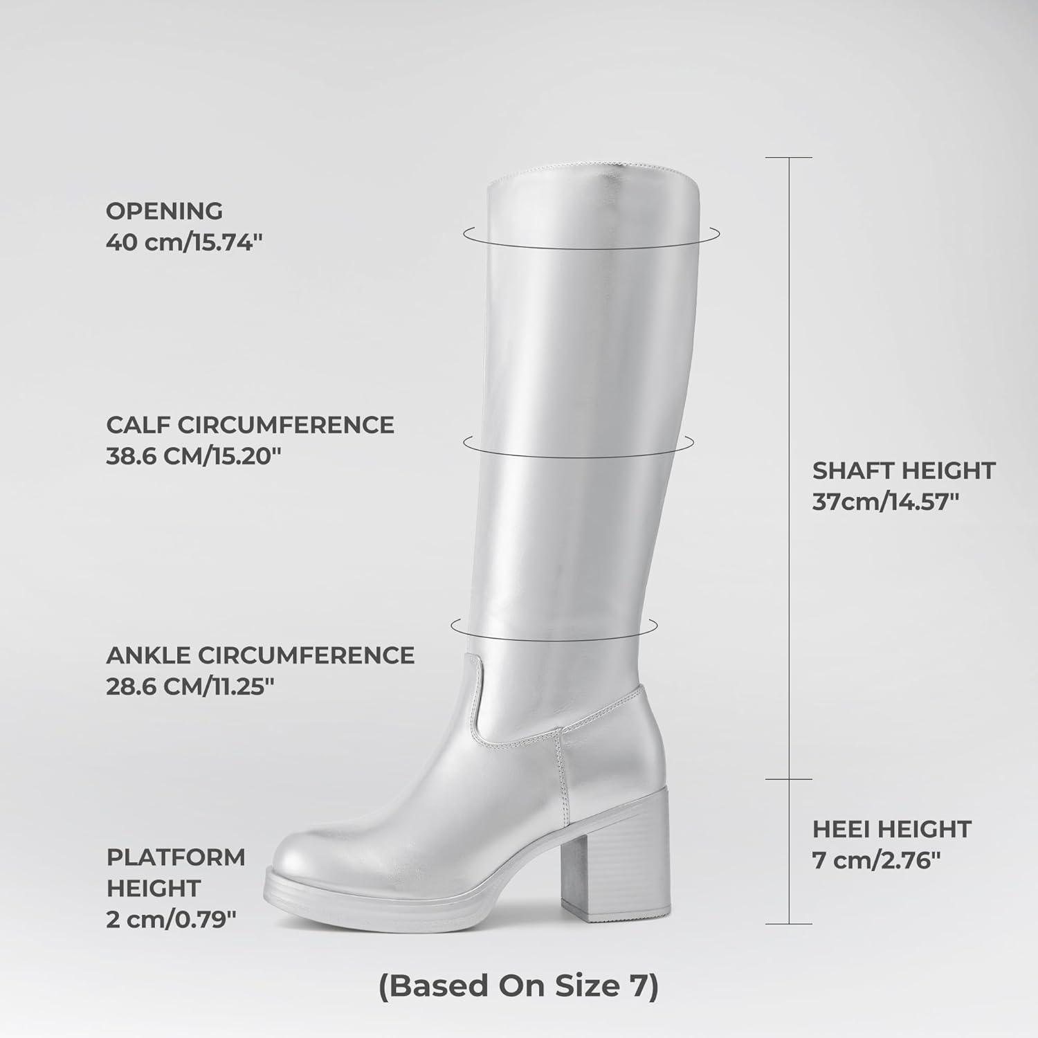 imageDREAM PAIRS Womens Knee High Boots Chunky Platform Heel Round Toe Boots for Women Side Zipper Stylish Comfortable Tall BootsSilver