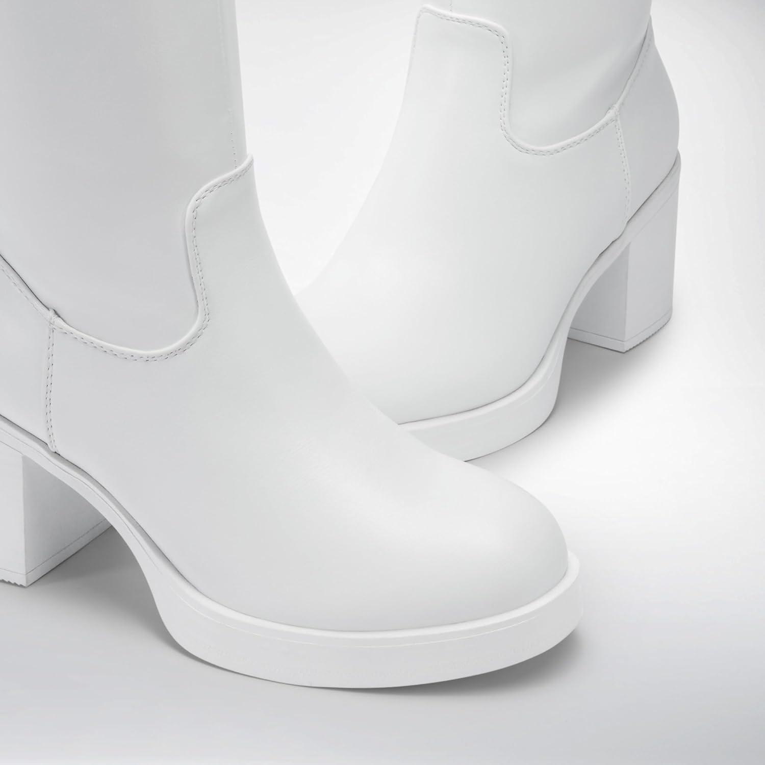 imageDREAM PAIRS Womens Knee High Boots Chunky Platform Heel Round Toe Boots for Women Side Zipper Stylish Comfortable Tall BootsWhite