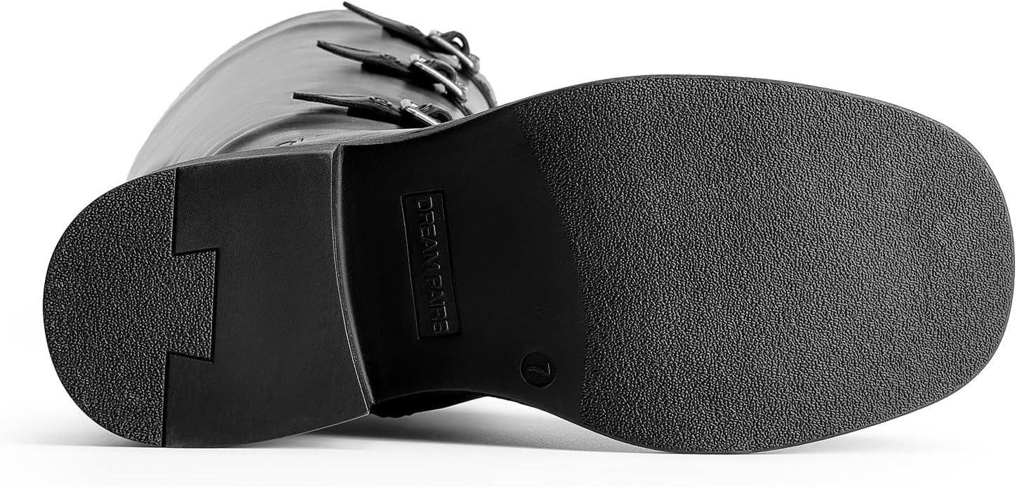 imageDREAM PAIRS Womens Knee High Boots Combat Boots Goth Boot Lace Up Adjustable Buckles Chunky Low Heel Fall Booties with Side Zipper to Put on and offBlack