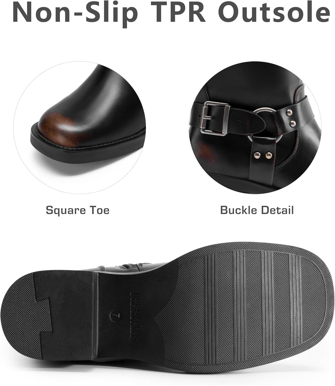 imageDREAM PAIRS Womens Knee High Boots Combat Boots Goth Boot Lace Up Adjustable Buckles Chunky Low Heel Fall Booties with Side Zipper to Put on and offBlackBrown