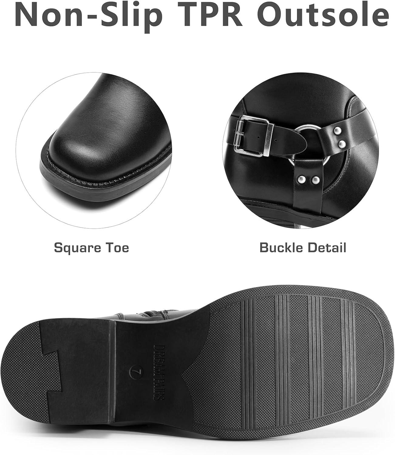 imageDREAM PAIRS Womens Knee High Boots Combat Boots Goth Boot Lace Up Adjustable Buckles Chunky Low Heel Fall Booties with Side Zipper to Put on and offBlackpu