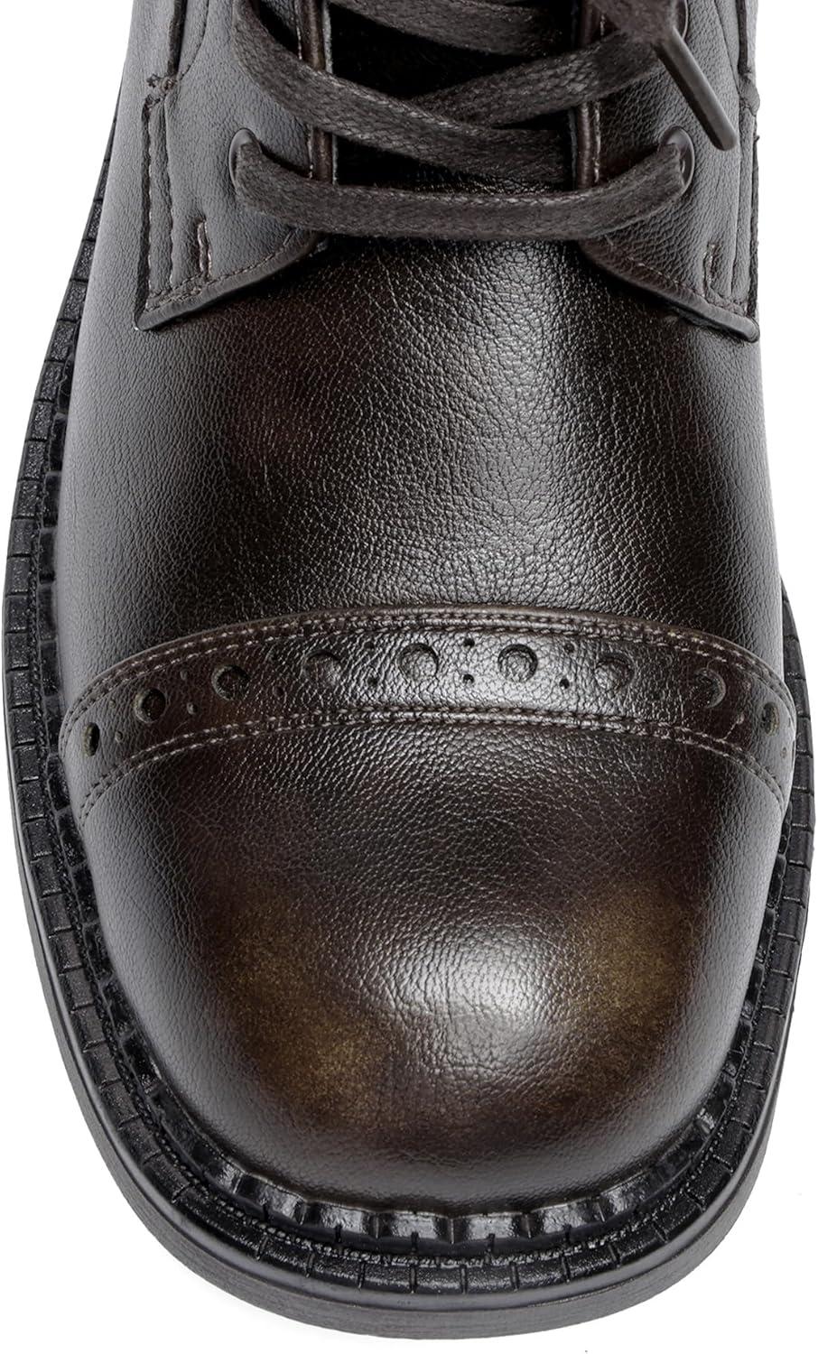 imageDREAM PAIRS Womens Knee High Boots Combat Boots Goth Boot Lace Up Adjustable Buckles Chunky Low Heel Fall Booties with Side Zipper to Put on and offBrown