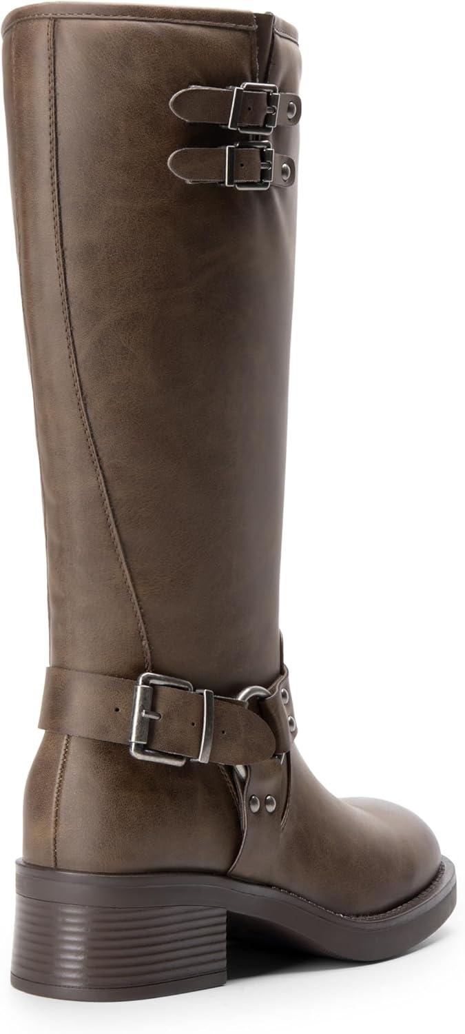 imageDREAM PAIRS Womens Knee High Boots Combat Boots Goth Boot Lace Up Adjustable Buckles Chunky Low Heel Fall Booties with Side Zipper to Put on and offBrownnubuck