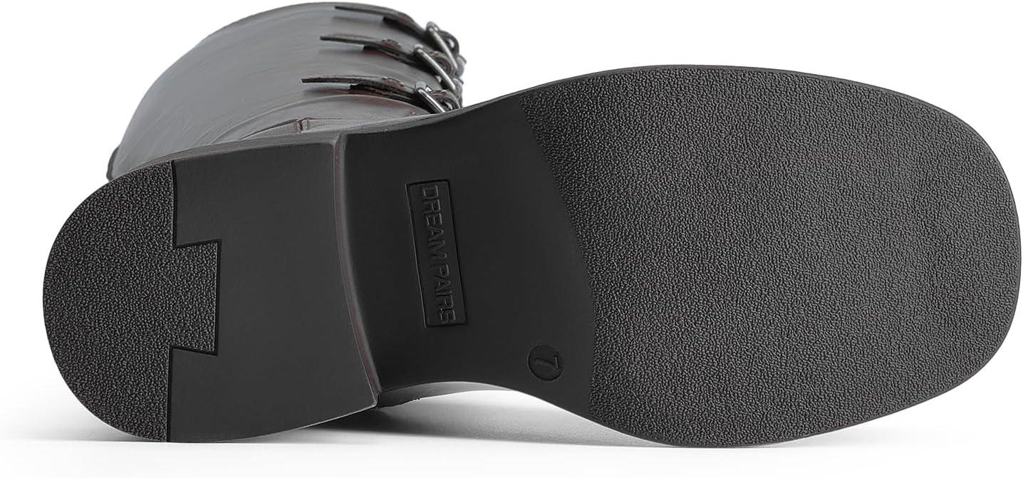 imageDREAM PAIRS Womens Knee High Boots Combat Boots Goth Boot Lace Up Adjustable Buckles Chunky Low Heel Fall Booties with Side Zipper to Put on and offBrown