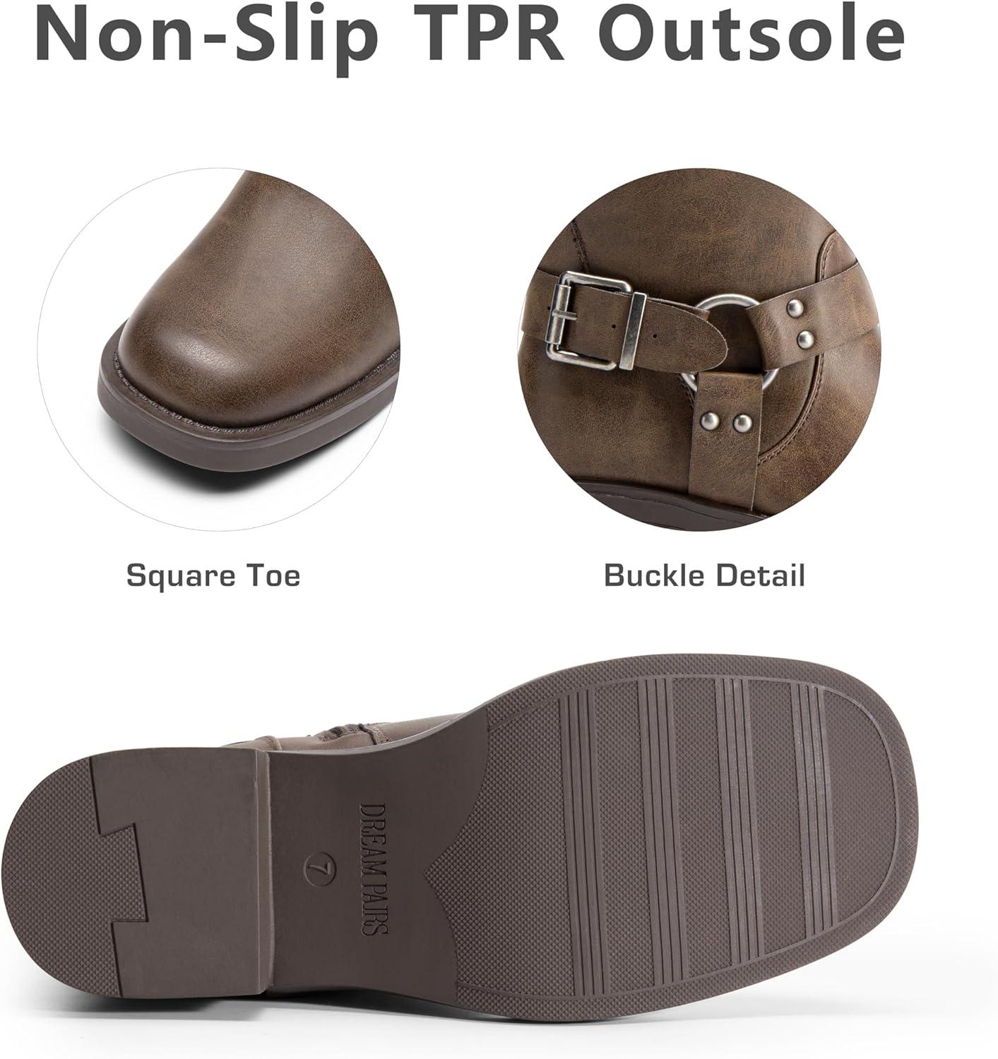 imageDREAM PAIRS Womens Knee High Boots Combat Boots Goth Boot Lace Up Adjustable Buckles Chunky Low Heel Fall Booties with Side Zipper to Put on and offBrownnubuck