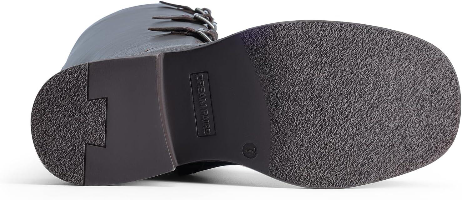 imageDREAM PAIRS Womens Knee High Boots Combat Boots Goth Boot Lace Up Adjustable Buckles Chunky Low Heel Fall Booties with Side Zipper to Put on and offDark Brown