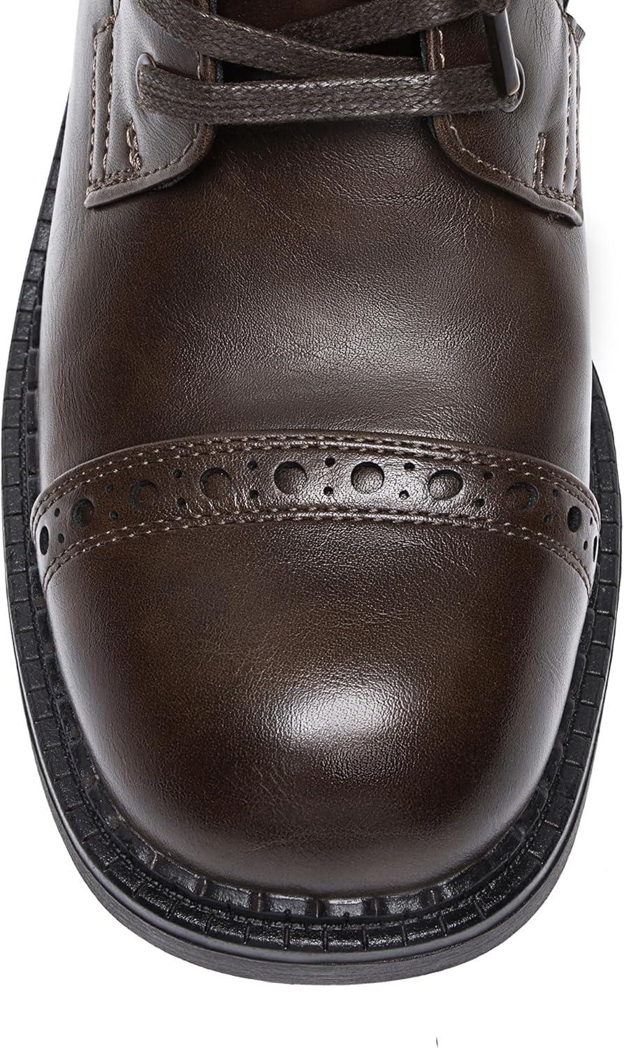 imageDREAM PAIRS Womens Knee High Boots Combat Boots Goth Boot Lace Up Adjustable Buckles Chunky Low Heel Fall Booties with Side Zipper to Put on and offDark Brown