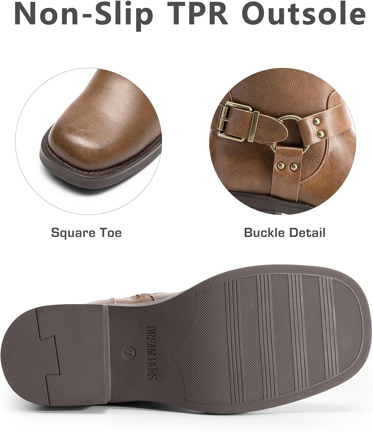 imageDREAM PAIRS Womens Knee High Boots Combat Boots Goth Boot Lace Up Adjustable Buckles Chunky Low Heel Fall Booties with Side Zipper to Put on and offTanpu