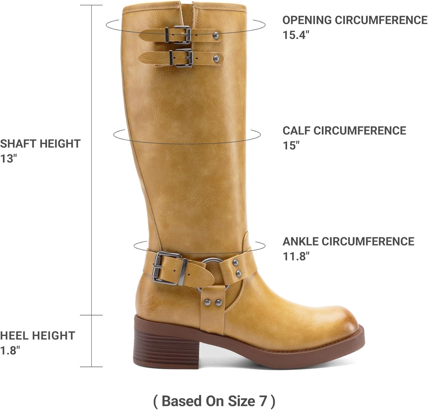 imageDREAM PAIRS Womens Knee High Boots Combat Boots Goth Boot Lace Up Adjustable Buckles Chunky Low Heel Fall Booties with Side Zipper to Put on and offYellow