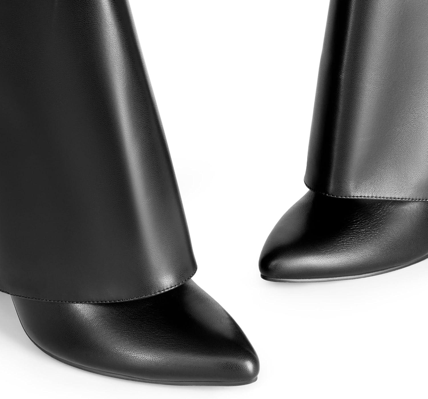 imageDREAM PAIRS Womens Knee High Boots Fold Over Chunky High Heels Long Boots Zipper Pointed Toe Dress Tall Boots Party Fashion Boots