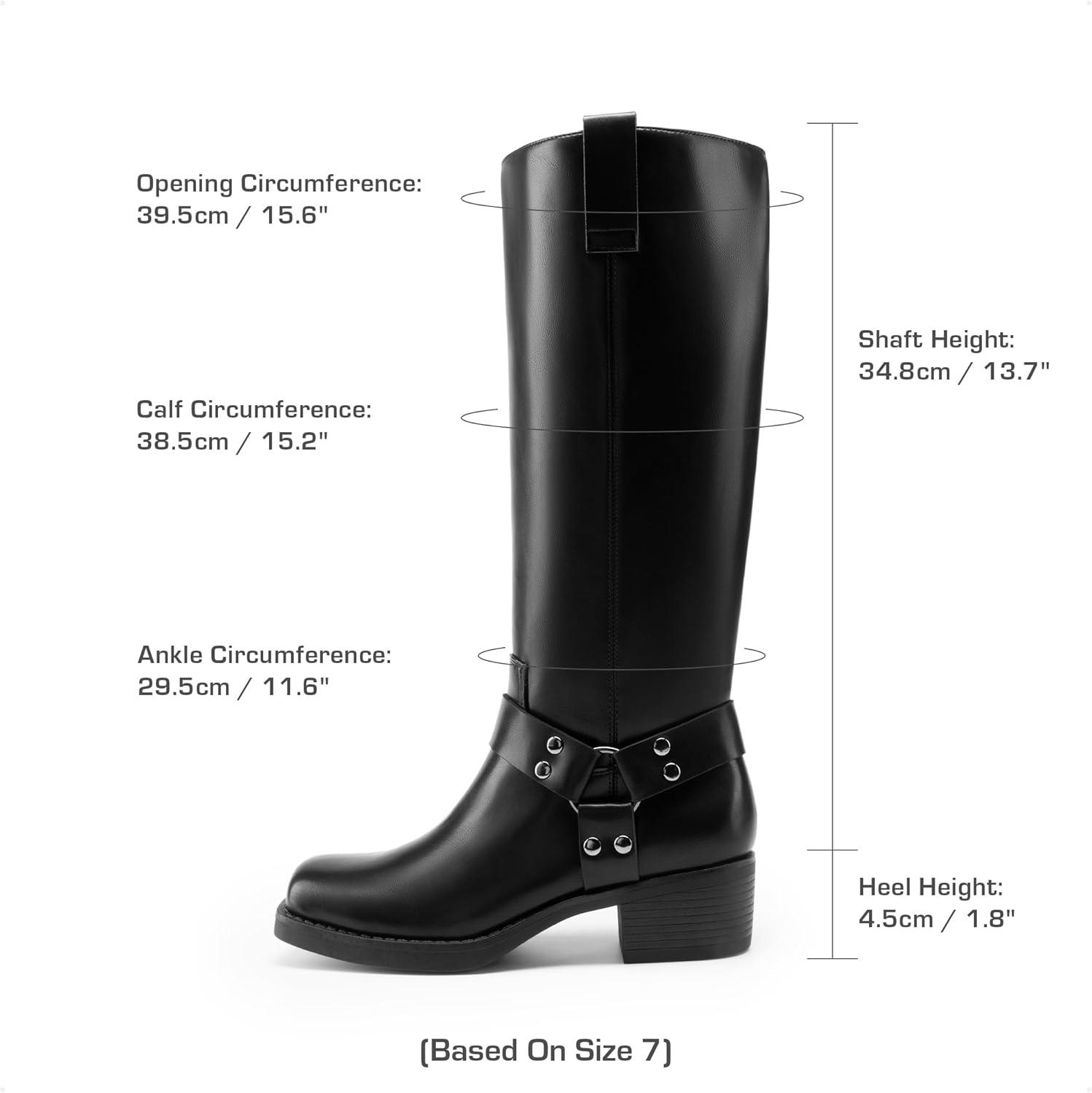 imageDREAM PAIRS Womens Knee High Boots Motorcycle Riding Pullon Fashion Long Square Toe Buckle Biker Boots for WomenBlack