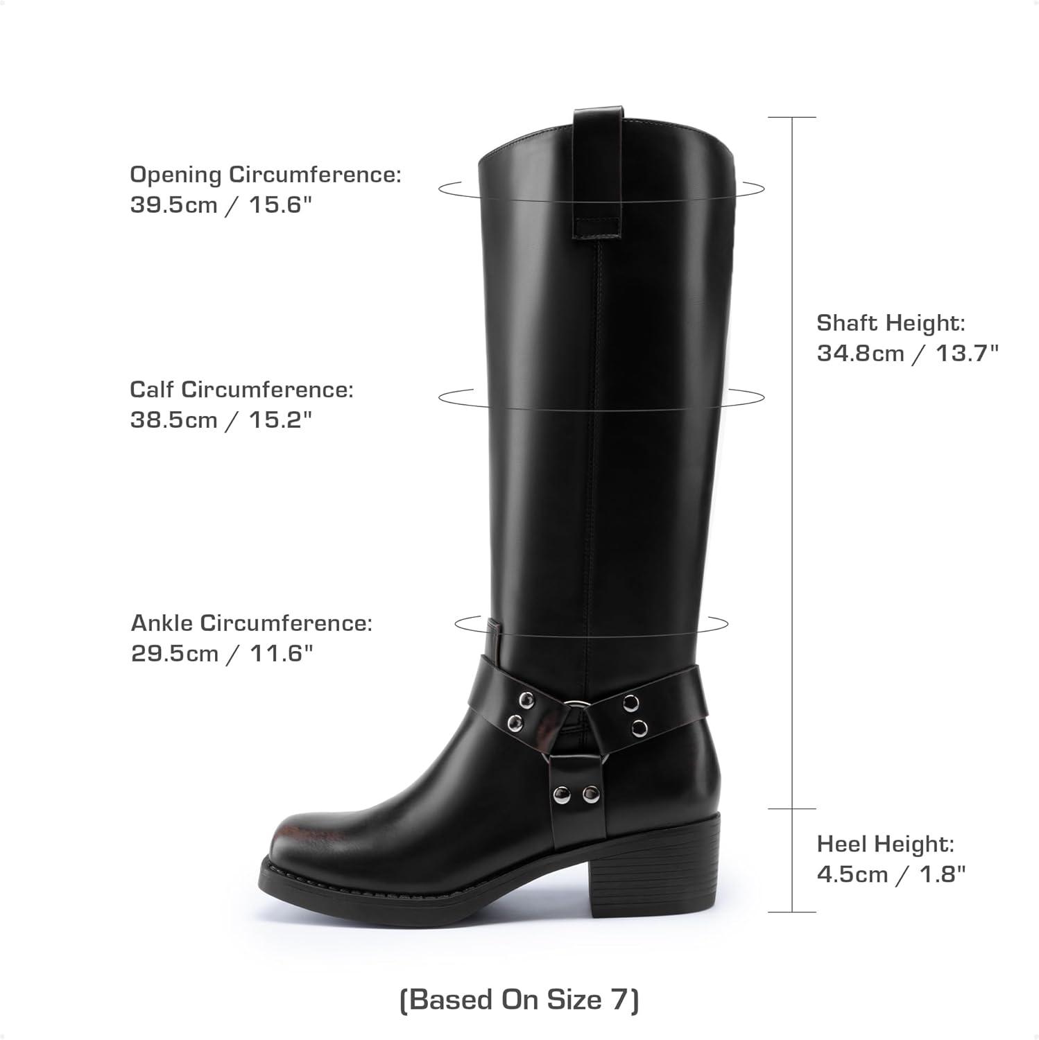 imageDREAM PAIRS Womens Knee High Boots Motorcycle Riding Pullon Fashion Long Square Toe Buckle Biker Boots for WomenBlackBrown