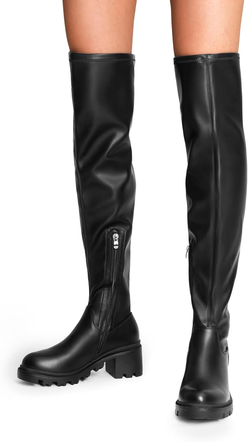 imageDREAM PAIRS Womens Knee High Boots Platform Over The Knee High Chunky Heel Fashion Boots for WomenBlackpu