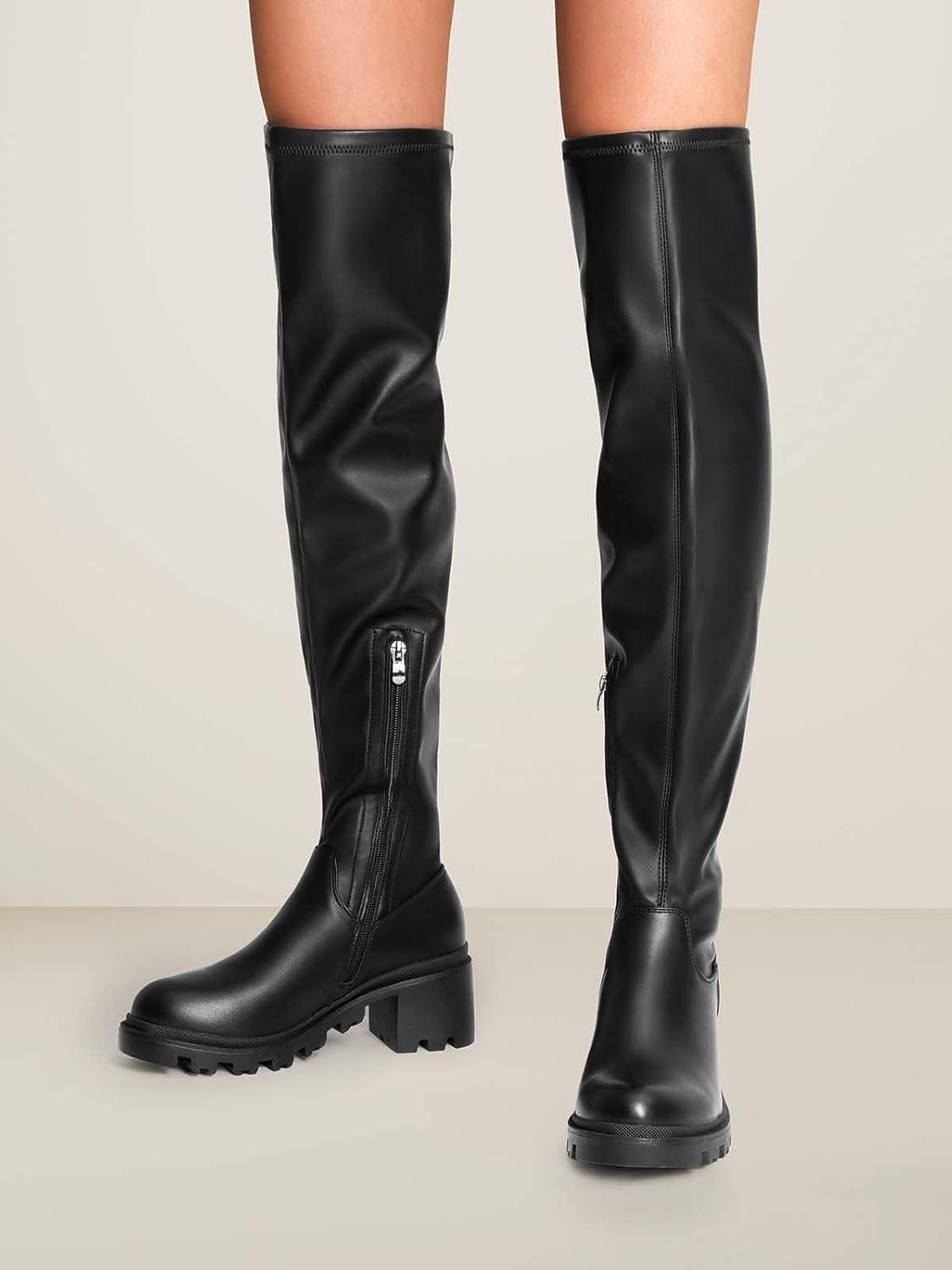 imageDREAM PAIRS Womens Knee High Boots Platform Over The Knee High Chunky Heel Fashion Boots for WomenBlackpu