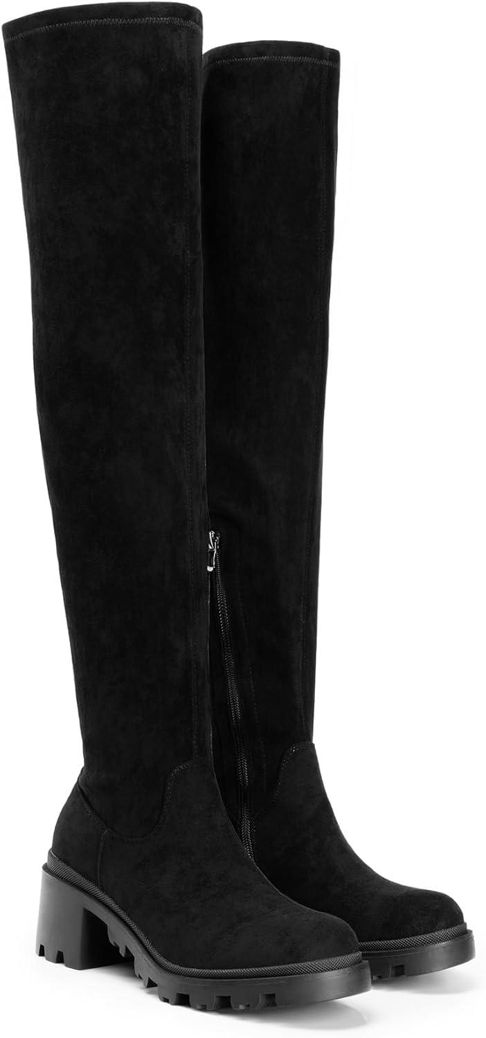 imageDREAM PAIRS Womens Knee High Boots Platform Over The Knee High Chunky Heel Fashion Boots for WomenBlacksuede