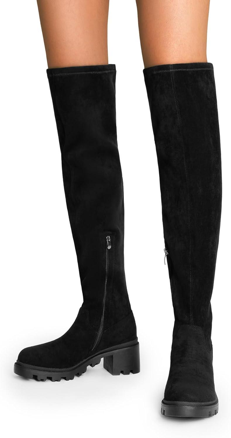 imageDREAM PAIRS Womens Knee High Boots Platform Over The Knee High Chunky Heel Fashion Boots for WomenBlacksuede