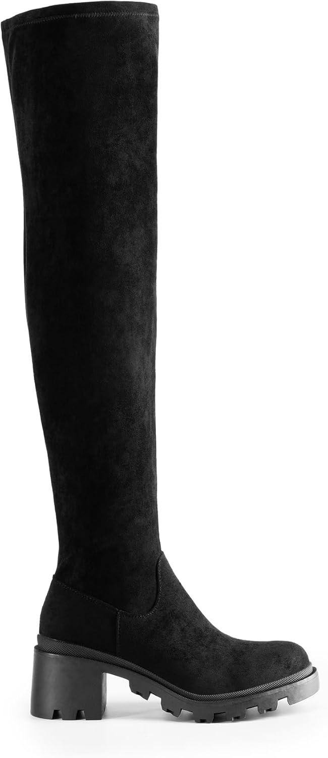 imageDREAM PAIRS Womens Knee High Boots Platform Over The Knee High Chunky Heel Fashion Boots for WomenBlacksuede