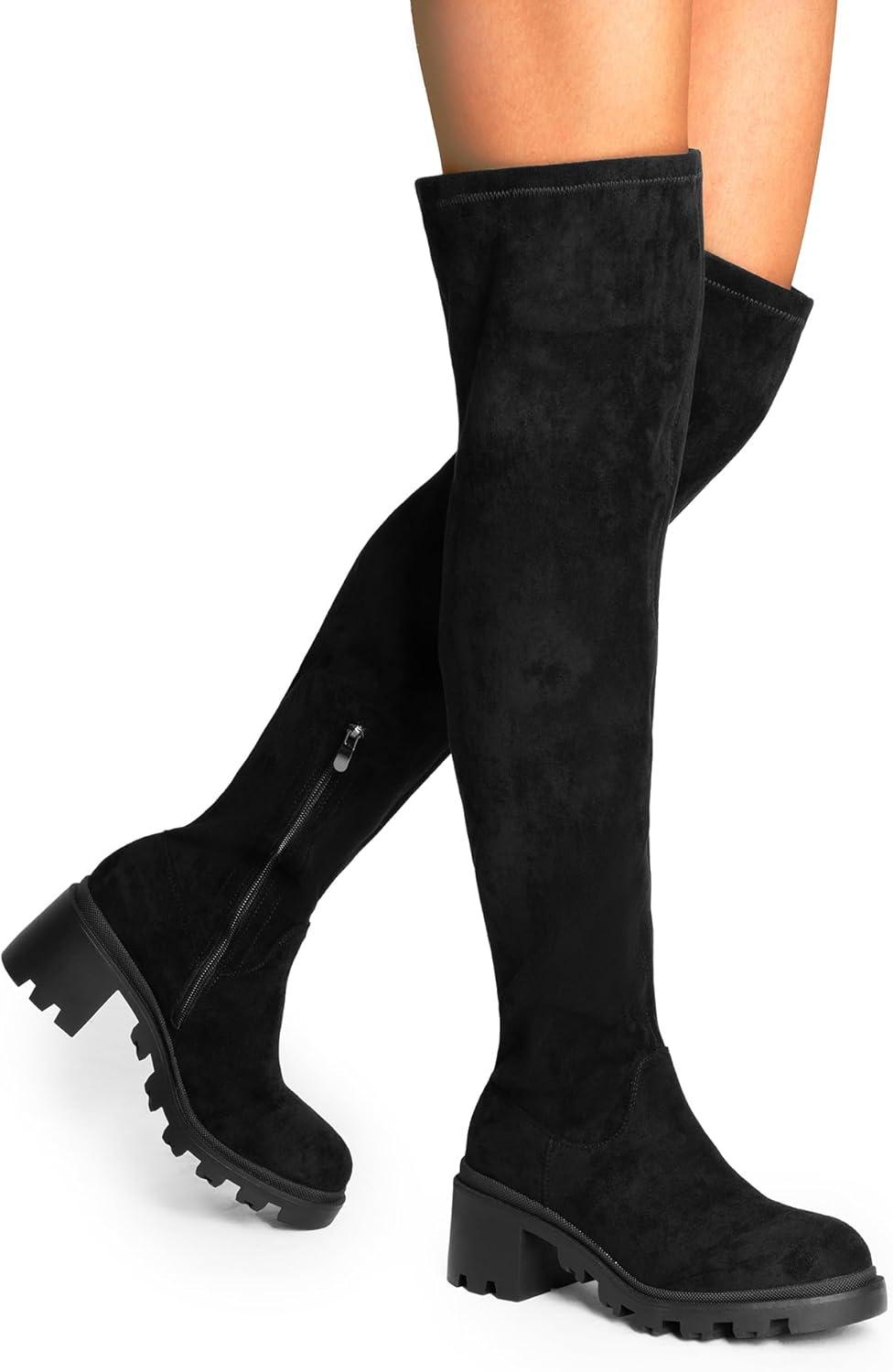 imageDREAM PAIRS Womens Knee High Boots Platform Over The Knee High Chunky Heel Fashion Boots for WomenBlacksuede