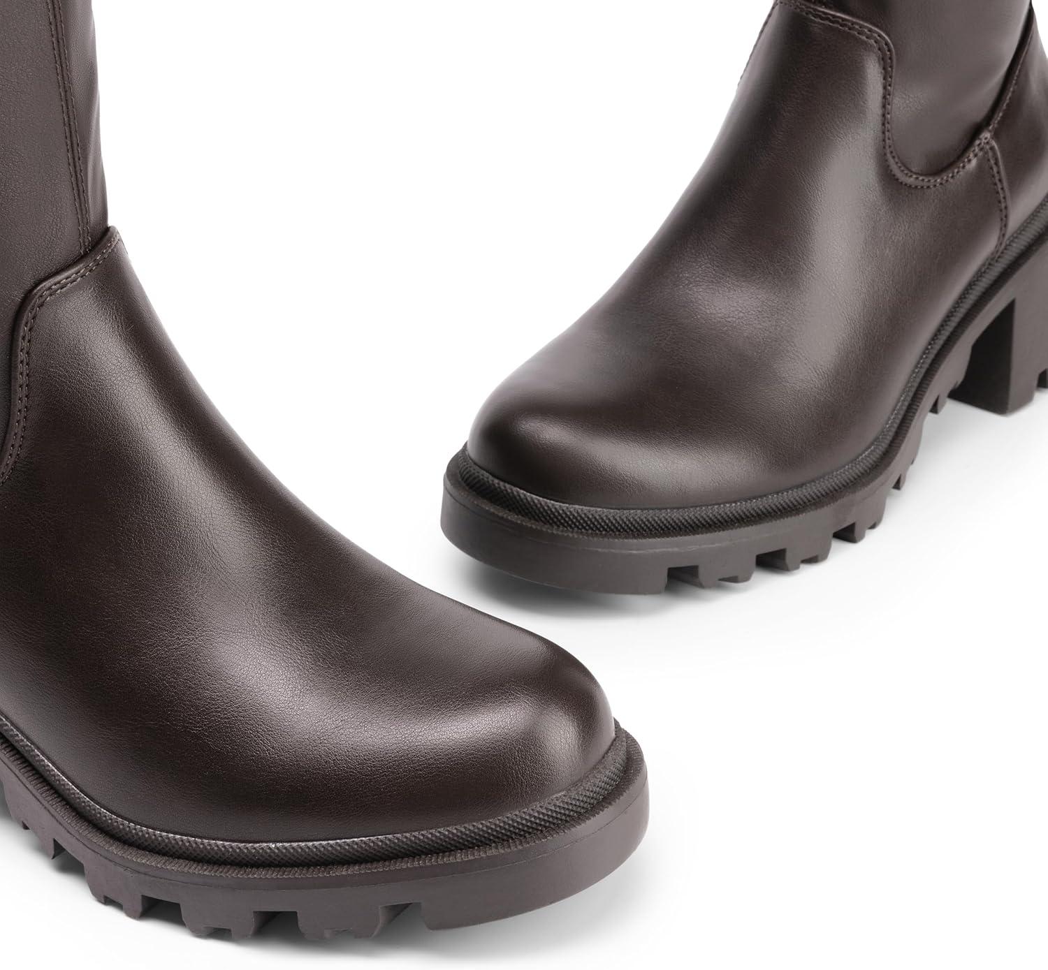 imageDREAM PAIRS Womens Knee High Boots Platform Over The Knee High Chunky Heel Fashion Boots for WomenBrownpu